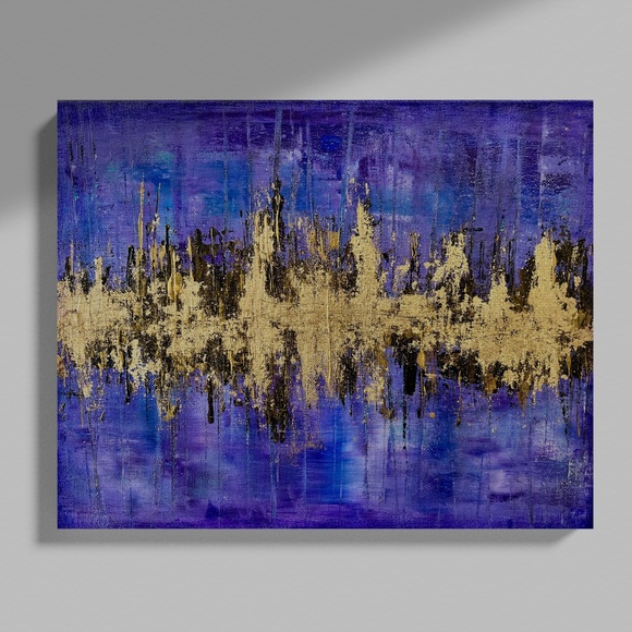 City of Dreams – Abstract Golden City Skyline Painting11x14 Acrylic on Canvas